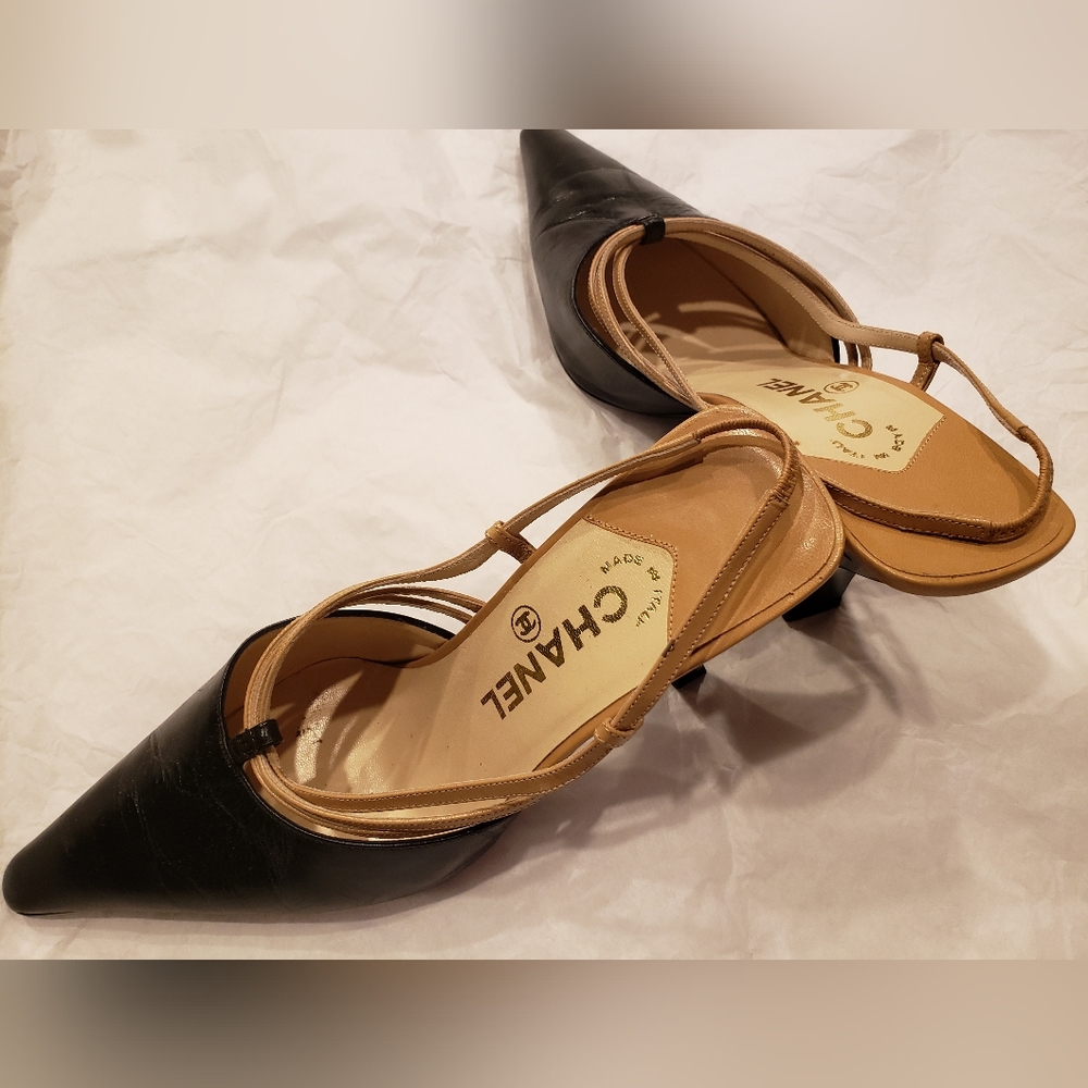USED Chanel Shoes with Curved high Heels. Size 6.5 - Picture 6 of 13